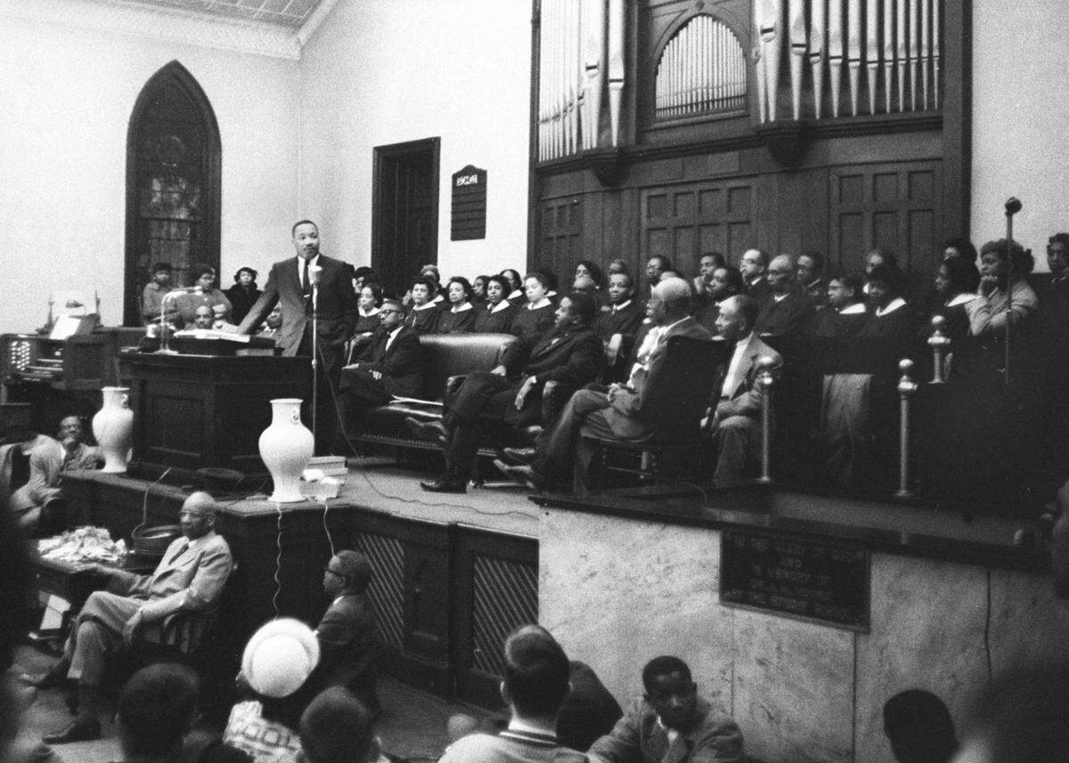 2/16/60 After Martin Luther King Jr. visited the segregated lunch counter at Woolworth’s department store in downtown Durham on Feb. 16, 1960, Moore covered the civil rights leader’s speech that night at the old White Rock Baptist Church on Fayetteville Street. “He wasn’t drawing media attention that much then,” Moore said. “As far as I recall, I was the only photographer there.”