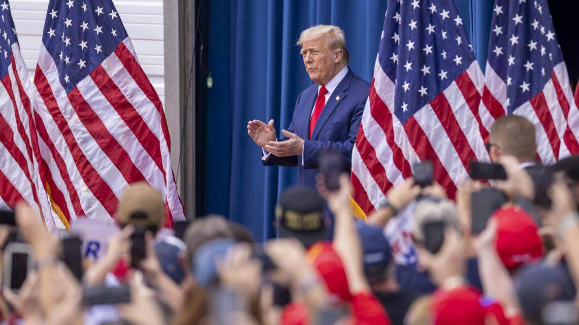 Former President Donald Trump interacts with the crowd at a campaign stop in Asheboro, N.C., Wednesday, August 21, 2024.