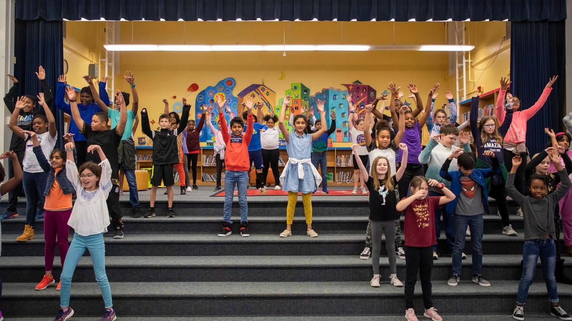 Drama production students perform the opening scene of their upcoming play during the Magnet Theme Showcase at Washington Magnet Elementary School in this 2020 file photo. Wake County school officials say eliminating the U.S. Department of Education could cost magnet schools valuable federal funding.