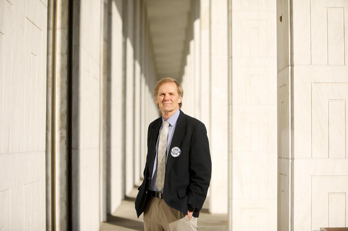 Bob Phillips, the executive director of Common Cause North Carolina since 2001, outside of the N.C. Legislative Building. He has been a longtime advocate of redistricting reform and fair elections.