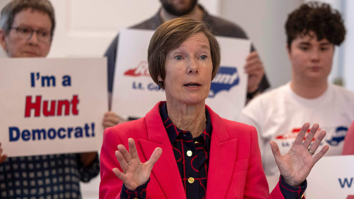 State Sen. Rachel Hunt, the Democratic candidate for North Carolina Lieutenant Governor, talks about women’s health care and abortion rights during a press conference at the North Carolina Democratic Party headquarters on Wednesday, May 15, 2024 in Raleigh, N.C.