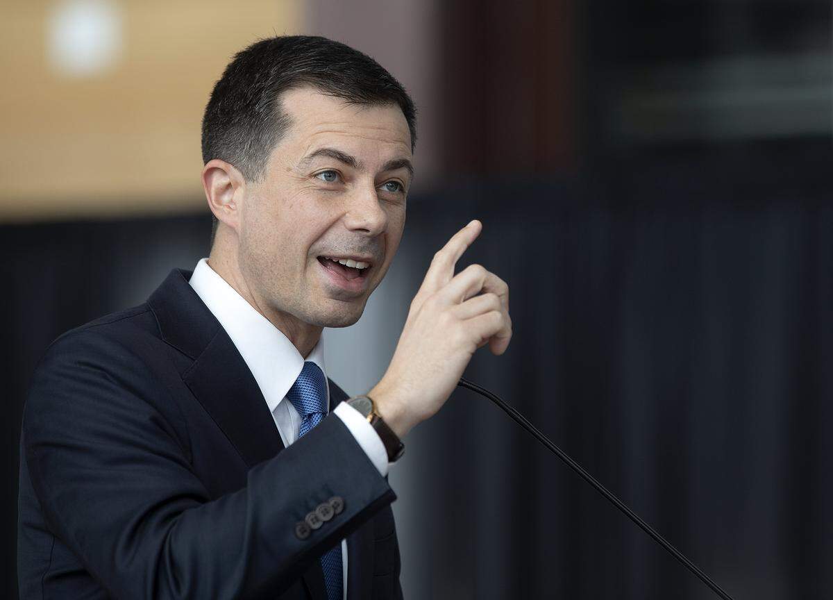 U.S. Transportation Secretary Pete Buttigieg speaks during an event at Raleigh Union Station on Monday, Dec. 11, 2023, to celebrate construction of the first leg of a high-speed rail line between the Triangle and Richmond, Va.