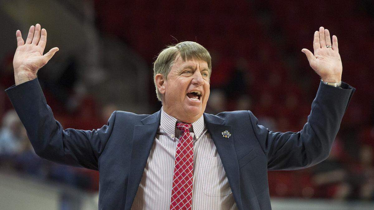 North Carolina State head coach Wes Moore reacts to a call during the first half of a first-round game in the NCAA women's college basketball tournament against Elon in Raleigh, N.C., Friday, March 16, 2018.