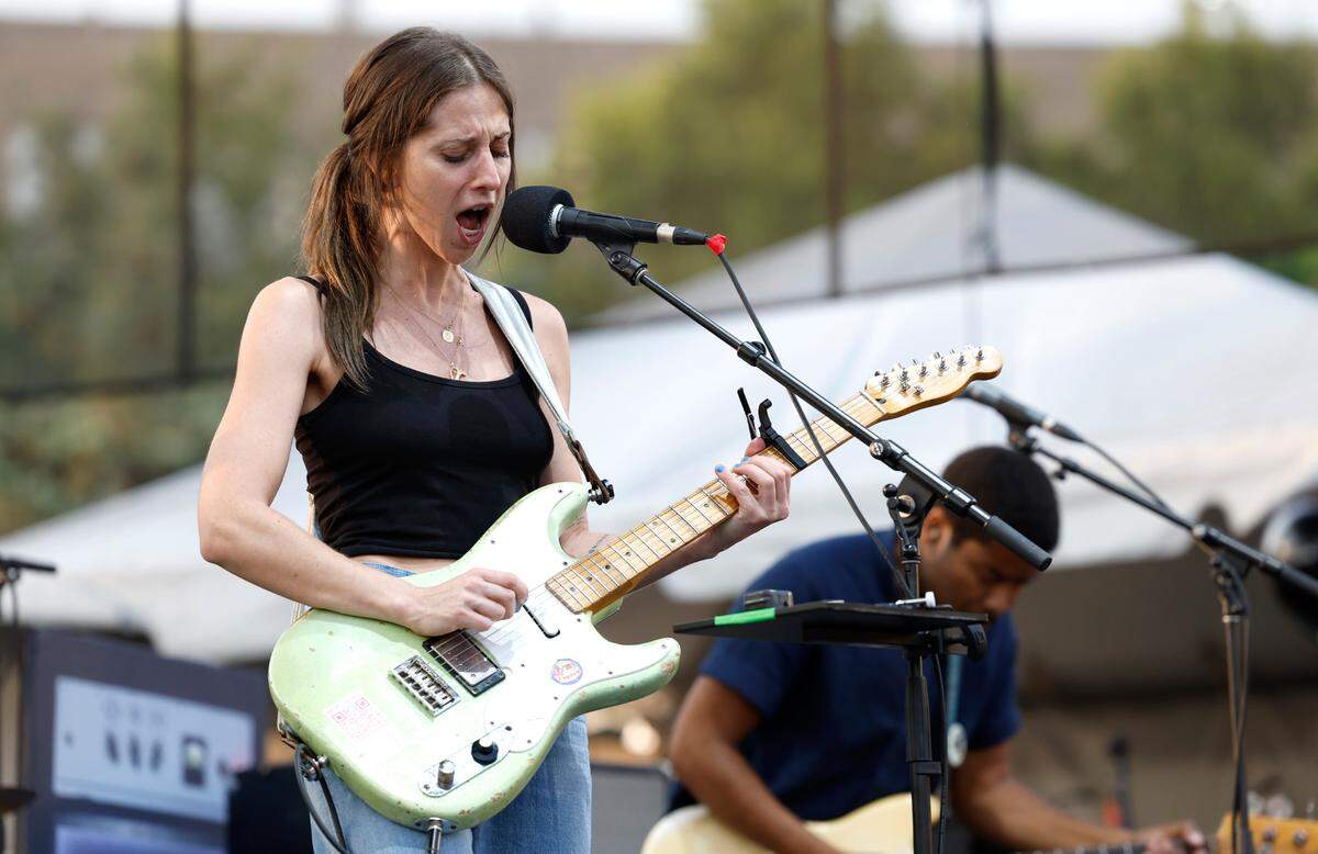 Bully’s Alicia Bognanno sings as they open for the Pixies during a concert at Red Hat Amphitheater in Raleigh, N.C., Friday, June 16, 2023.