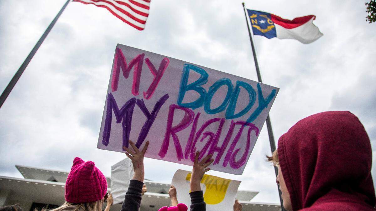 Demonstrators wait to enter the Legislative Building in downtown Raleigh after an afternoon “Bans off Our Bodies” rally hosted by the local chapter of Planned Parenthood Wednesday, May 3, 2023 after Republican state lawmakers announced their plan to limit abortion rights across the state.