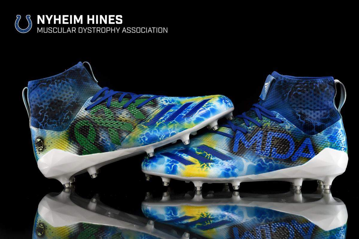 Former NC State running back Nyheim Hines will wear customized cleats in the Indianpolis Colts’ game with the Houston Texans on Sunday. The cleats are in support of the Muscular Dystrophy Association and in honor of Hines’ mother, Nannette Miller.