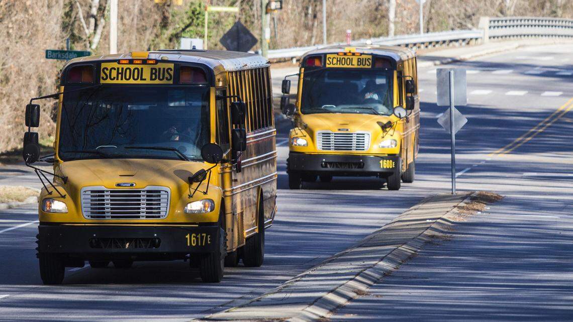 School buses run routes along Raleigh Boulevard on Jan. 2, 2018 in Raleigh.