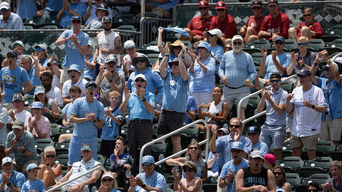 Fans cheer on UNC’s baseball team during the game against Holy Cross at Boshamer Stadium in Chapel Hill on Friday, May 30, 2025. UNC won with a score of 4-0.