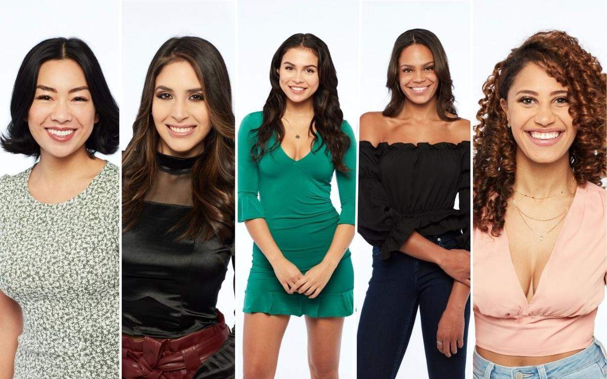 New contestants entering “The Bachelor” in the Jan. 25, 2021 episode, L-R: Kim Li, Catalina Morales, Brittany Galvin, Michelle Young and Ryan Claytor.
