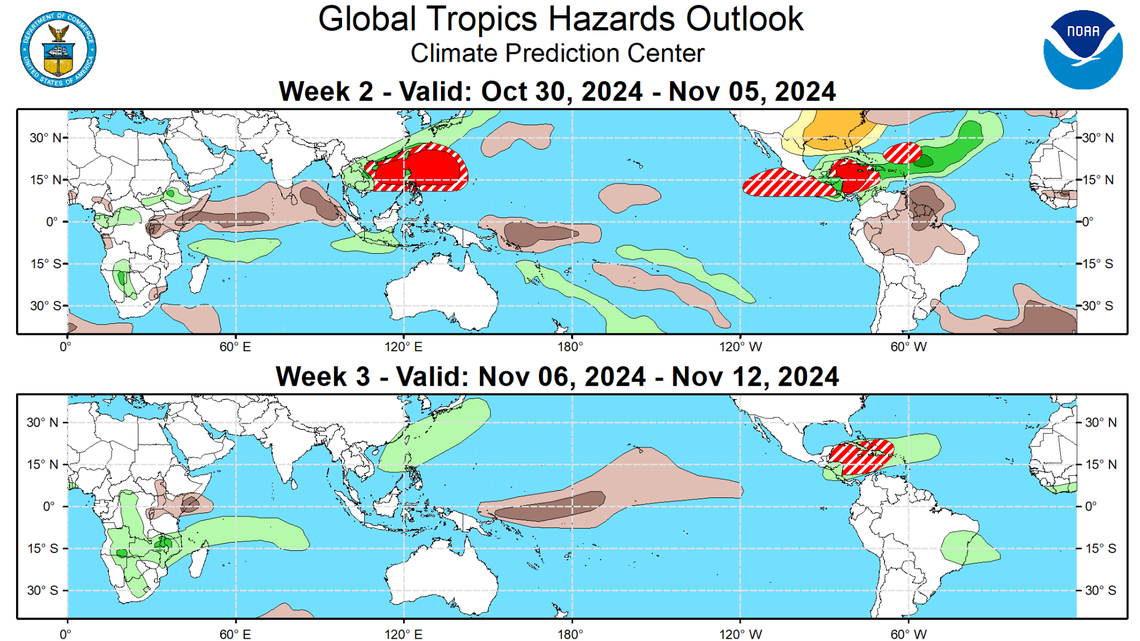 Forecasters will be watching for the possible development of three tropical systems by the middle of November: two in the Caribbean and one in the southwestern Atlantic.