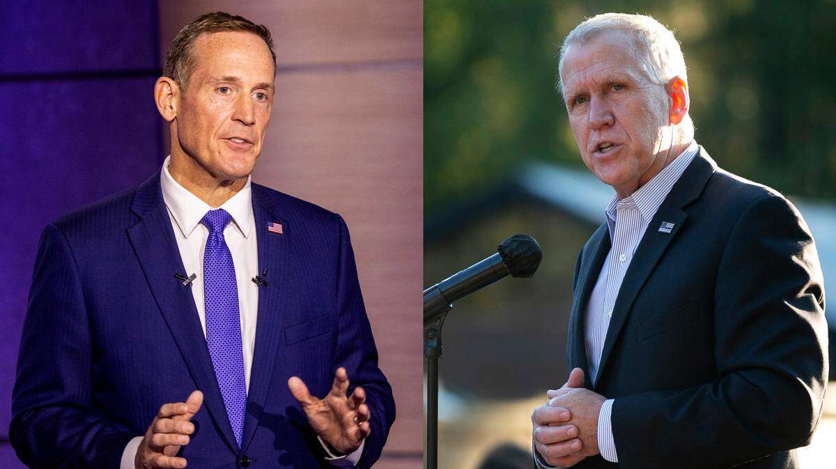 Sen. Ted Budd, left, and Sen. Thom Tillis
