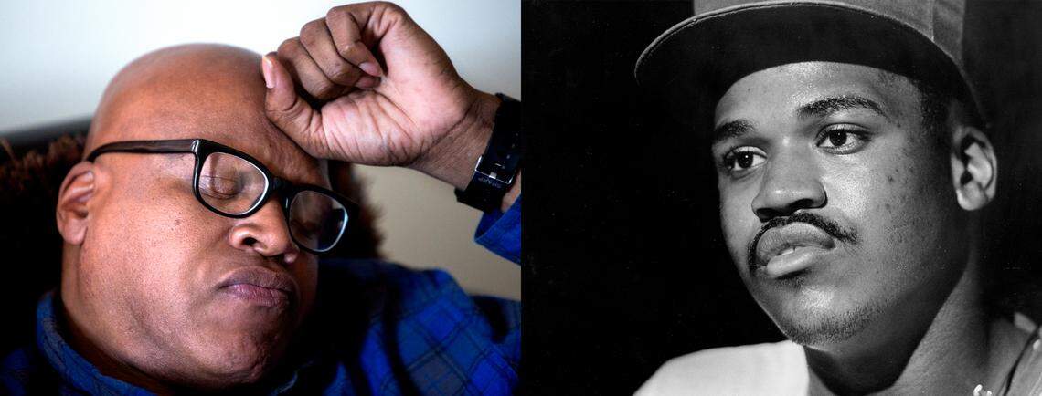 Leon Brown, photographed in 2015 (left), months after his release, and on Death Row in N.C.’s Central Prison in 1987 (right).