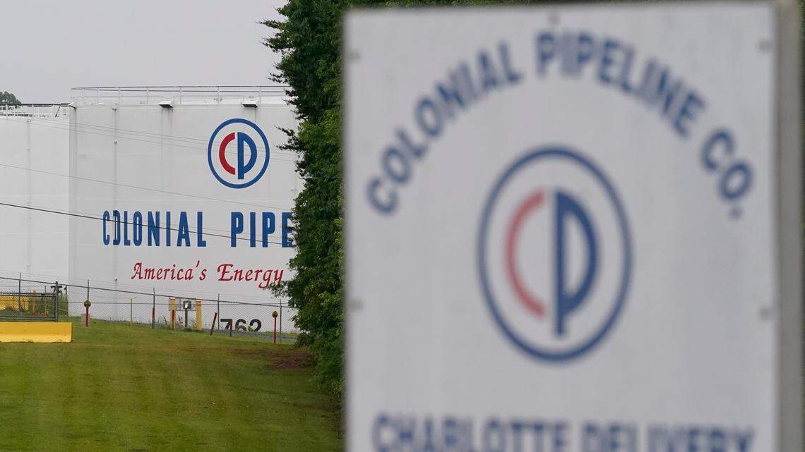 The entrance of Colonial Pipeline Company is shown Wednesday, May 12, 2021, in Charlotte, N.C. (AP Photo/Chris Carlson)