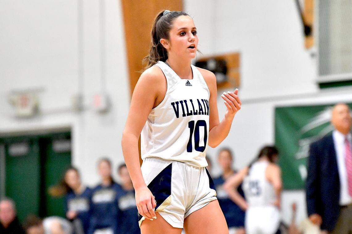 Bishop McGuinness guard Adelaide Jernigan (10) motions to team in order to set up defense against Fairmont during the first half. The Bishop McGuinness Villains and the Fairmont Golden Tornadoes met in the John Wall Holiday Invitational Tournament in Raleigh, N.C. on December 27, 2024.