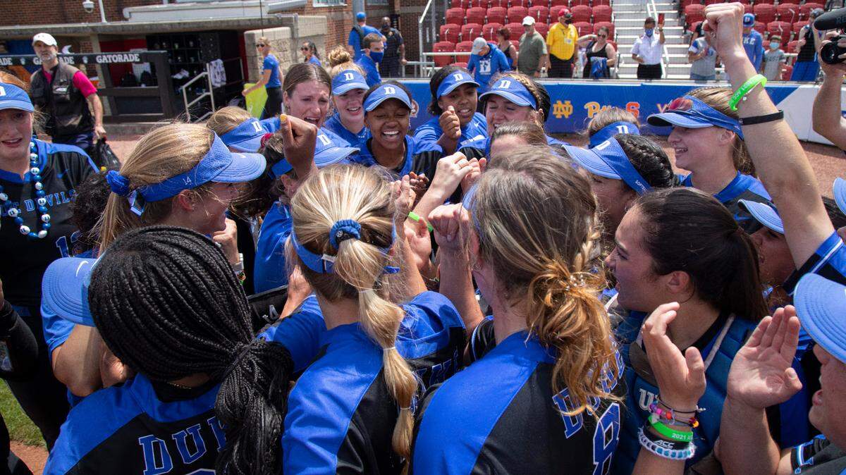 Duke’s players celebrate beating Clemson, 1-0, Saturday to win the ACC championship at Ulmer Stadium in Louisville, Kentucky. The Blue Devils are in their fourth season as a program.