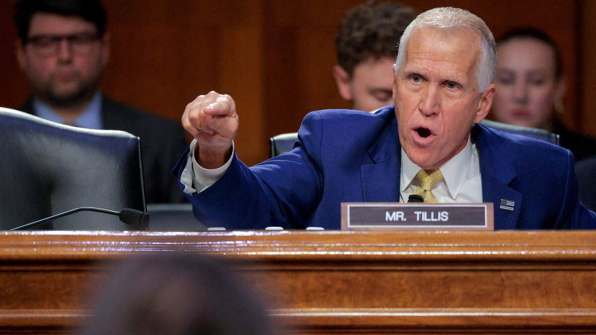 Sen. Thom Tillis (R-NC) speaks as U.S. Secretary of Homeland Security Kristi Noem testifies before the Senate Judiciary Committee on March 03, 2026 in Washington, DC. The Department of Homeland Security has faced criticism over it's handling of immigration enforcement leaving the department unfunded.