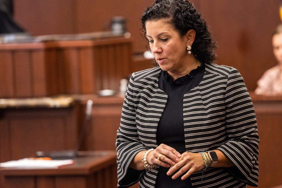 Wake County prosecutor Melanie Shekita questions a witness Thursday, July 28, 2002 at the Wake County Justice Center during the trial of Nancy Errichetti who is charged with aiding and abetting taking indecent liberties with a child, a felony. She is also charged with contributing to the delinquency of a minor, a misdemeanor.