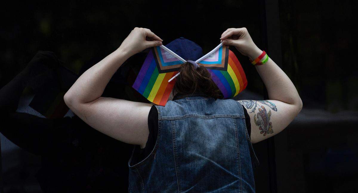 People gather to uplift the LGBTQ community during the Out! Raleigh Pride festival in downtown Raleigh on Saturday, June 21, 2025.