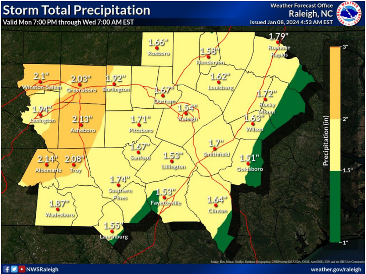 A storm moving across North Carolina Tuesday is expected to bring heavy rain to most of the state.