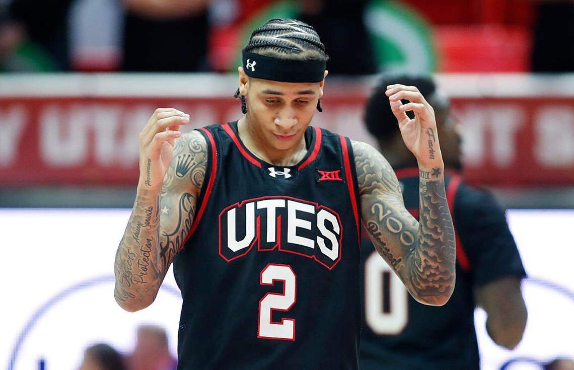 PROVO, UT - FEBRUARY 24: Terrance Brown #2 of the Utah Utes reacts after throwing the ball away against the Iowa State Cyclones during the second half of their game at the Jon M Huntsman Center on February 24, 2026 in Salt Lake City, Utah. (Photo by Chris Gardner/Getty Images)