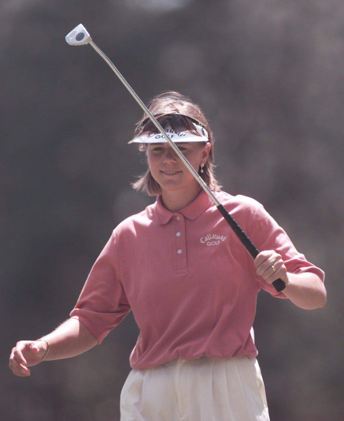 Annika Sorenstam, cracks a smile after making a birdie put on the 6th hole of play Saturday afternoon during the U.S. Women’s Open Championship at Pine Needles. She finished the day in first place at four under par.