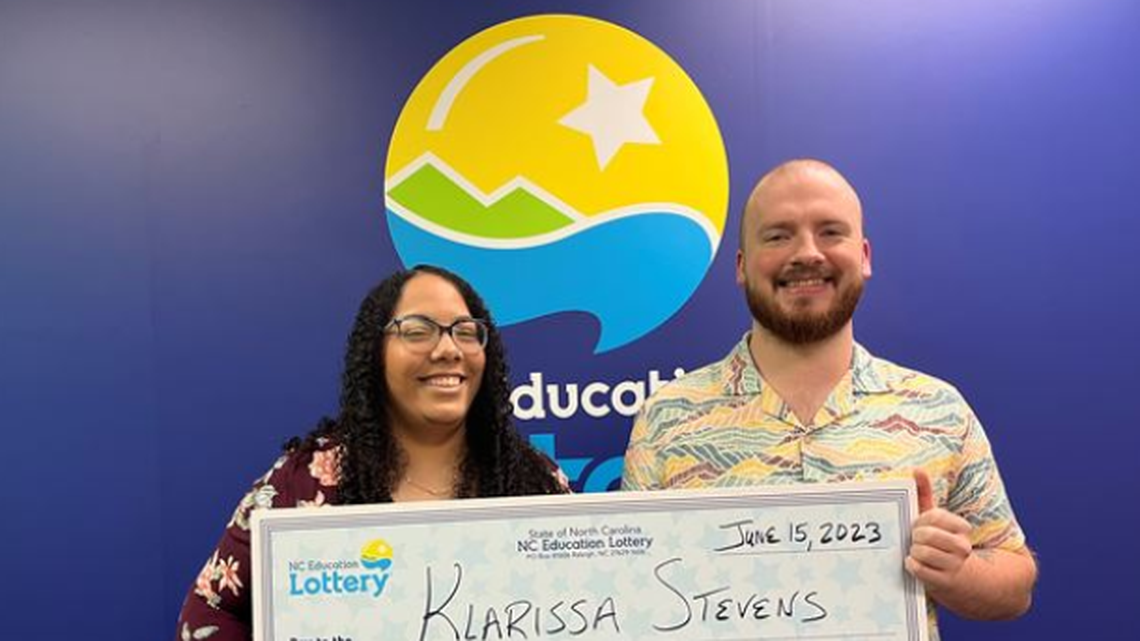 Klarissa Stevens, pictured with her boyfriend, Michael Ward, burst into tears over her big North Carolina lottery win, officials said.