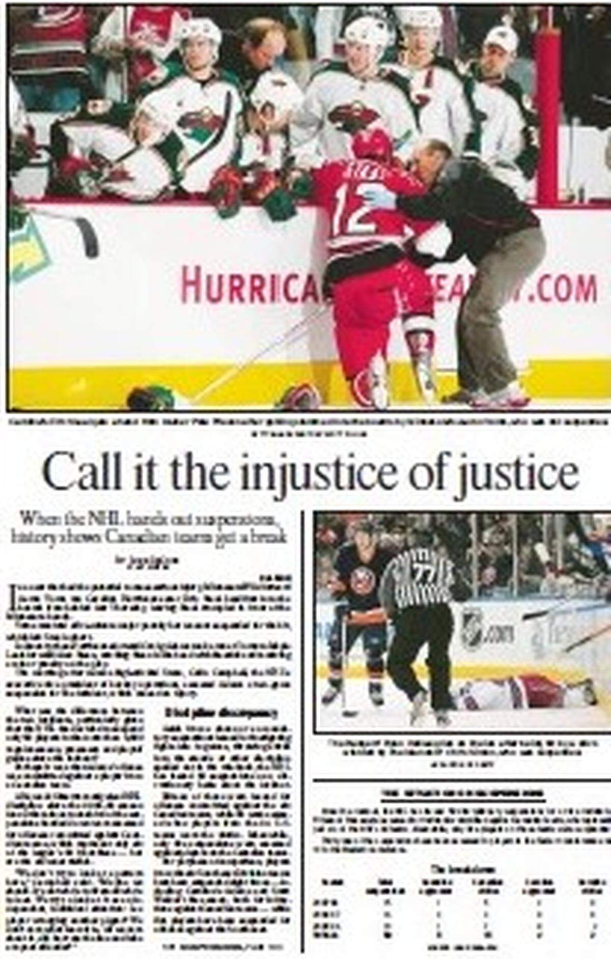 Carolina Hurricanes trainer Pete Friesen attends to Eric Staal after a hit by Minnesota Wild forward Aaron Voros in 2008.