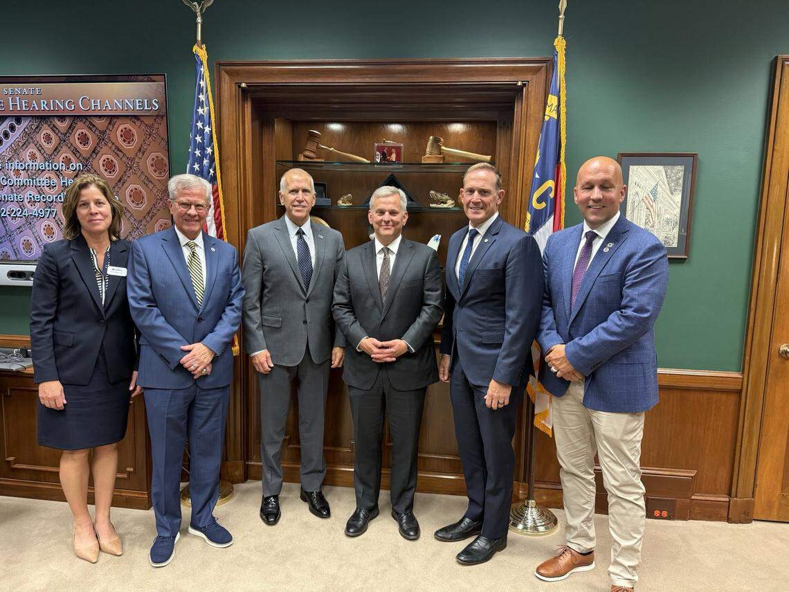 Gov. Josh Stein meets with Sens. Thom Tillis and Ted Budd on Capitol Hill in Washington, on Wednesday, Sept. 17, 2025.