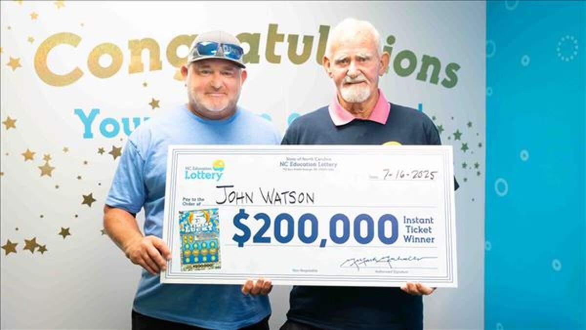 John Watson traveled to Raleigh with his wife, Lois, and one of their four children, David, to claim his lottery prize, officials said.