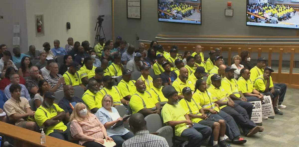 Durham sanitation workers called on the City Council to raise their pay on Sept. 5, 2023.