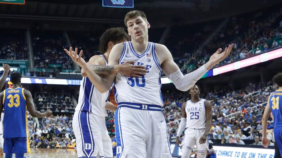 Duke’s Kyle Filipowski (30) reacts after he made the baske while being fouled during Duke’s 96-69 victory over Pitt in the quarterfinals of the ACC Men’s Basketball Tournament in Greensboro, N.C., Thursday, March 9, 2023.