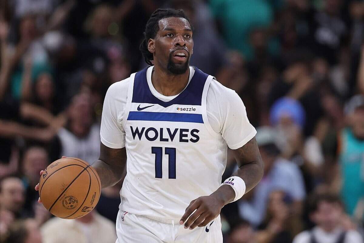 SAN ANTONIO, TEXAS - MAY 12: Naz Reid #11 of the Minnesota Timberwolves dribbles during the fourth quarter against the San Antonio Spurs in Game Five of the Second Round of the NBA Western Conference Playoffs at Frost Bank Center on May 12, 2026 in San Antonio, Texas. NOTE TO USER: User expressly acknowledges and agrees that, by downloading and or using this photograph, User is consenting to the terms and conditions of the Getty Images License Agreement. (Photo by Alex Slitz/Getty Images)