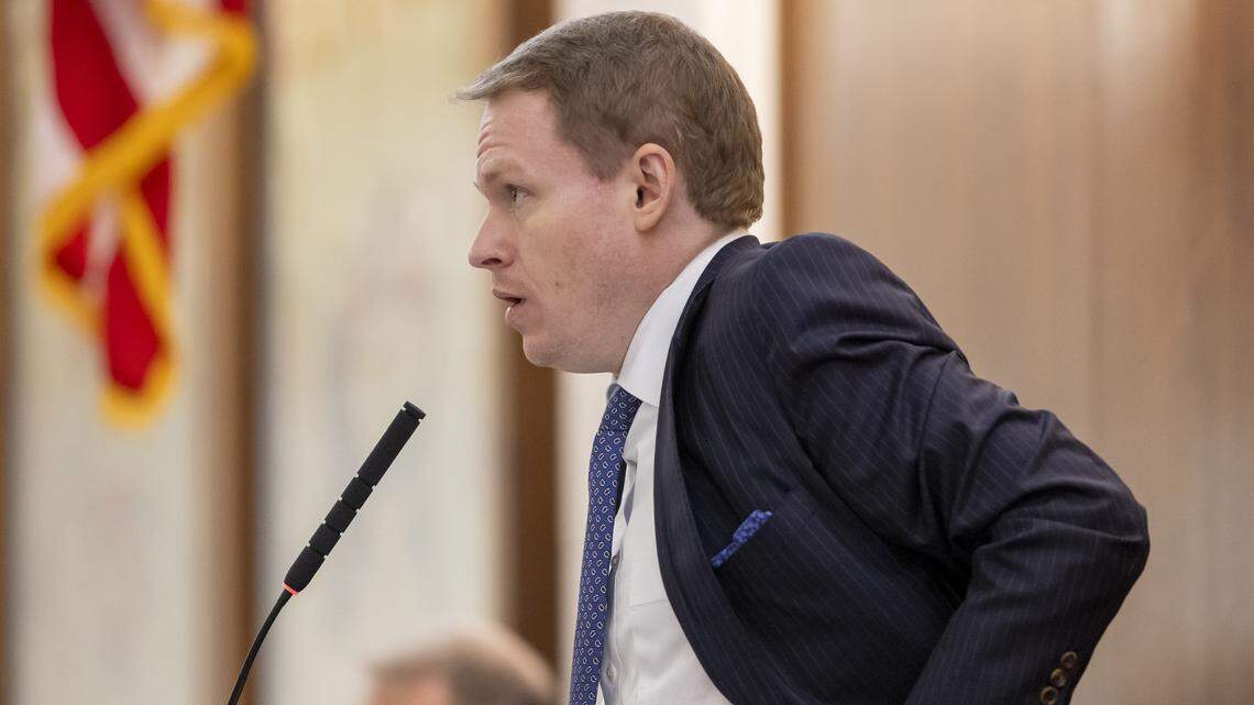 North Carolina House Speaker Destin Hall presides over the session on Tuesday September 23, 2025 at the NC General Assembly in Raleigh, N.C. 