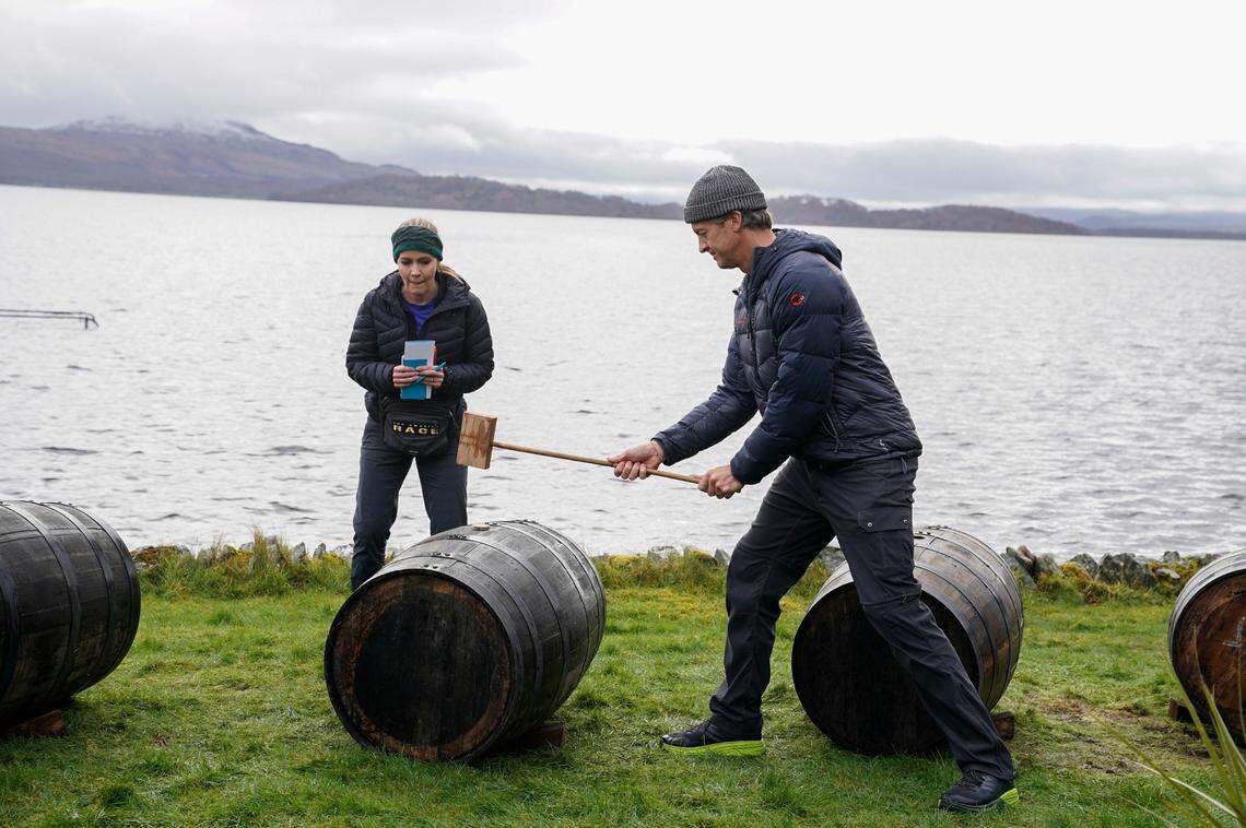 “Who Has This One In the Bag?” – While racing through Scotland in February of 2020, teams receive shocking and unprecedented news – for the first time in the show’s history, THE AMAZING RACE suspends production due to the COVID-19 pandemic, on THE AMAZING RACE, Wednesday, Jan. 12 (9:00-10:00 PM, ET/PT) on the CBS Television Network, and available to stream live and on demand on Paramount+*. Phil Keoghan hosts. Pictured L-R: Kim and Penn Holderness Photo: Michele Crowe/CBS ©2022 CBS Broadcasting, Inc. All Rights Reserved
