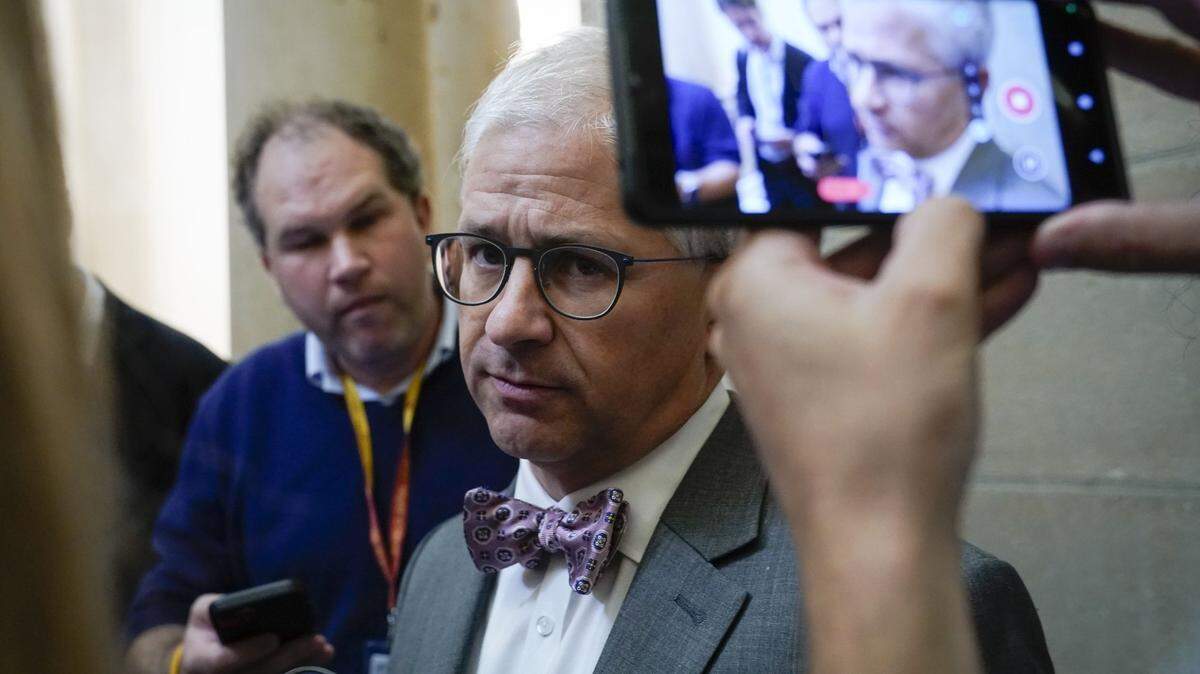 Oct 3, 2023; Washington, D.C., USA ; Rep. Patrick McHenry (R-N.C.) was designated as speaker pro-tempore after Speaker of the House Kevin McCarthy was voted out of the leadership chair at the United States Capitol. Mandatory Credit: Jack Gruber-USA TODAY