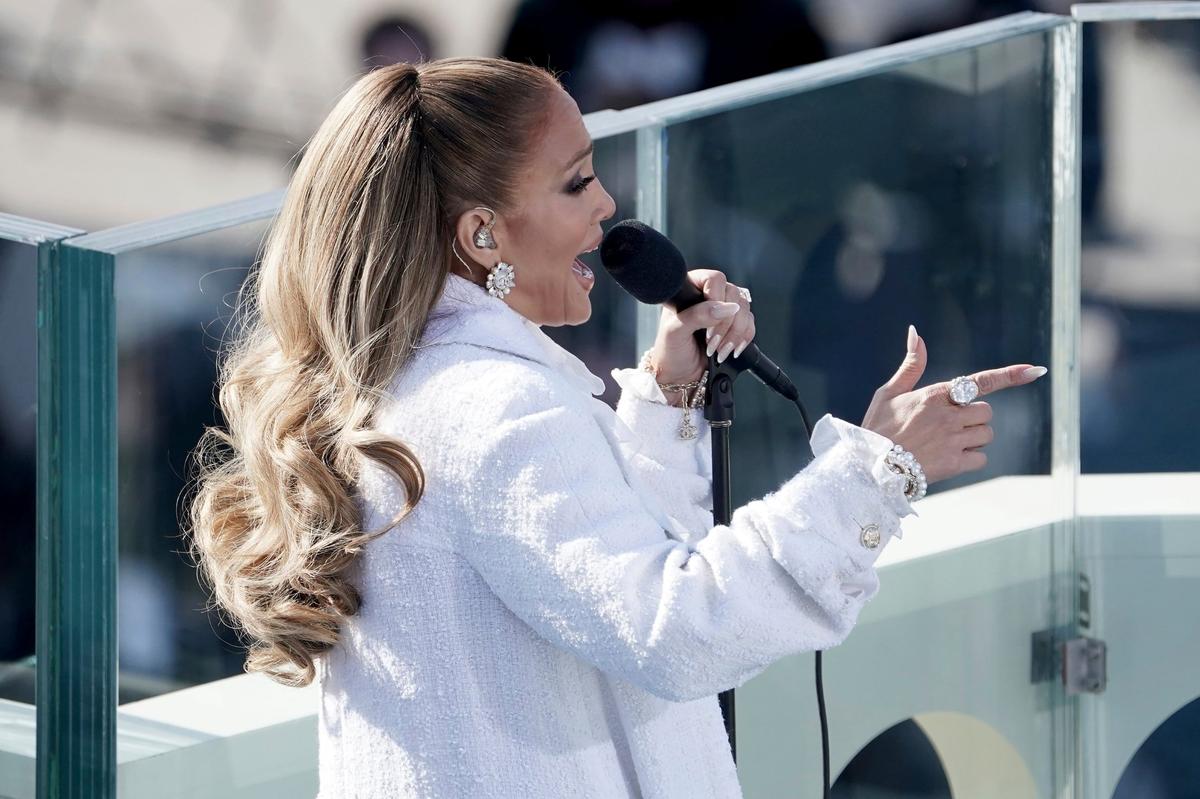 Jennifer Lopez performs during the 59th Presidential Inauguration at the U.S. Capitol for President-elect Joe Biden in Washington, Wednesday, Jan. 20, 2021.