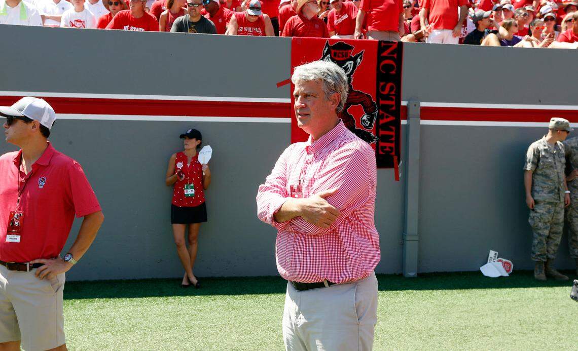 N.C. State athletic director Boo Corrigan watches during the first half of N.C. State’s game against East Carolina University at Carter-Finley Stadium in Raleigh, N.C., Saturday, August 31, 2019.