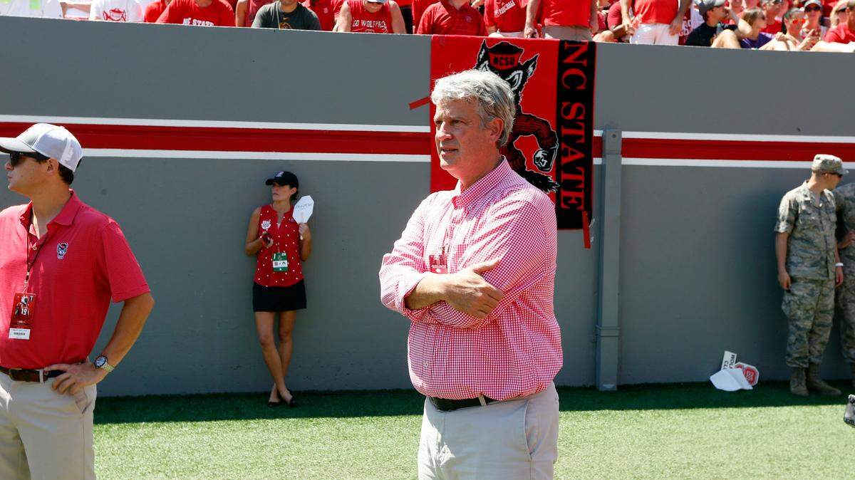 N.C. State athletic director Boo Corrigan watches during the first half of N.C. State’s game against East Carolina University at Carter-Finley Stadium in Raleigh, N.C., Saturday, August 31, 2019.