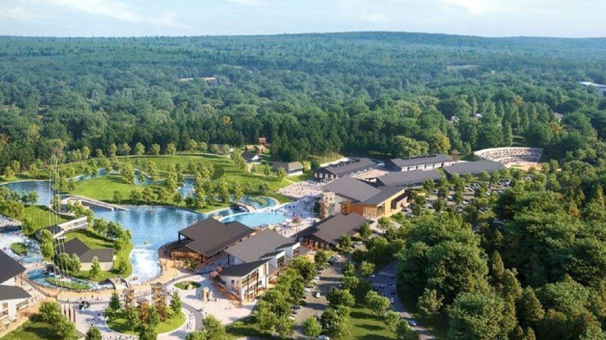 A conceptual image of what the area next to Lake Crabtree County Park might look like after Raleigh-Durham International Airport redevelops the property. Pacific Elm Properties is developing ideas for a “recreation and wellness destination” at the request of the airport.
