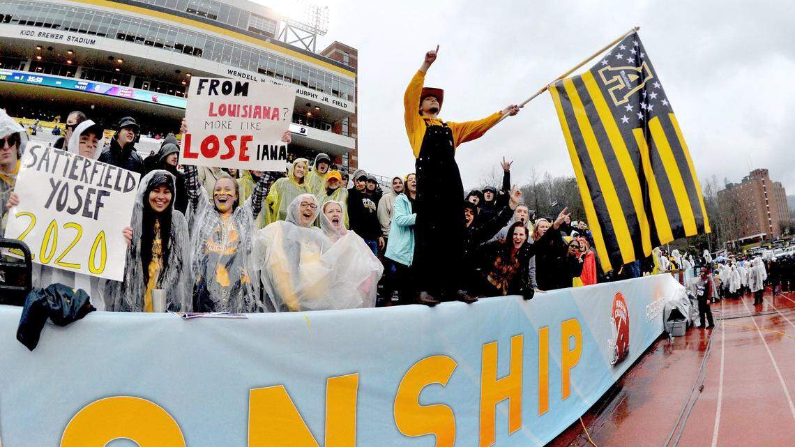Appalachian State fans show their support for their Mountaineers at the 2018 Sun Belt Conference Football Championship game against Louisiana at Kidd Brewer Stadium in December 2018 in Boone.