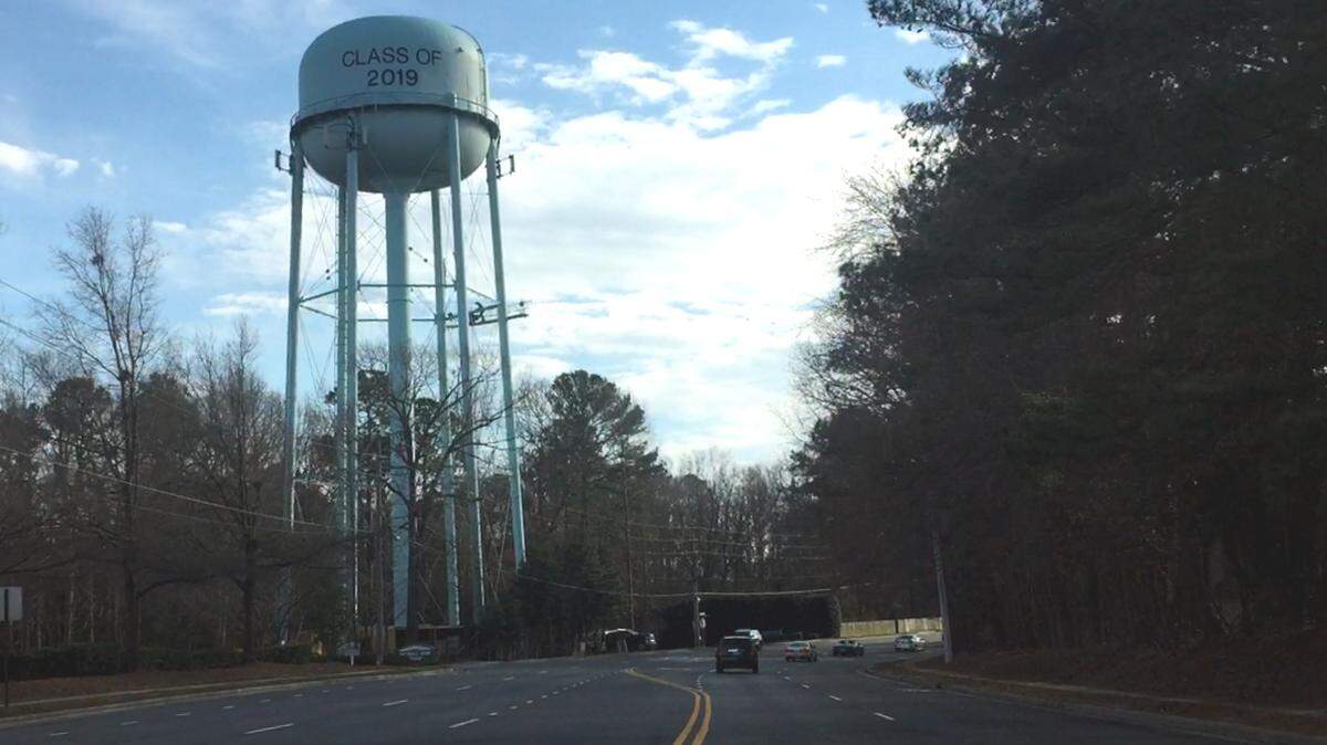 The Maynard Road water tower will soon be covered by a shroud while it is being refurbished but it still will pay homage to the Class of 2019.