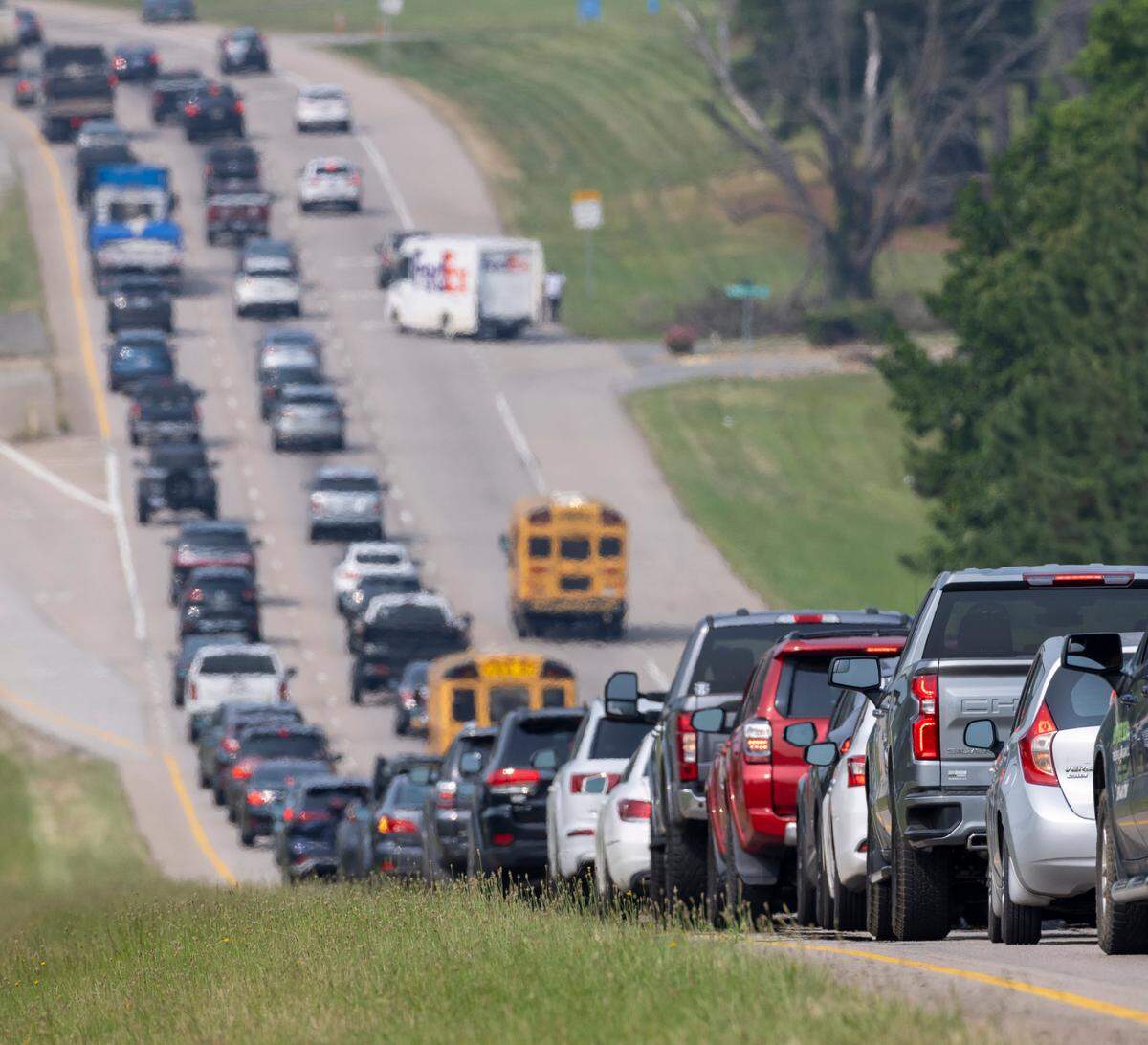 Rush-hour traffic is bumper to bumper on northbound U.S. 1 where it is reduced from three to two lanes between Interstate 540 and Durant Road on Tuesday, June 6, 2023, in Raleigh, N.C.
