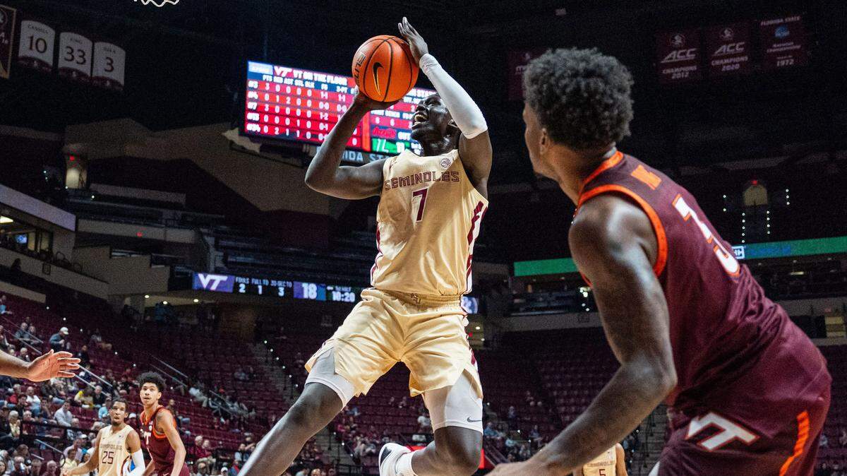 Florida State Seminoles forward Jerry Deng (7) shoots during their game against Virginia Tech Wednesday, Jan. 29, 2025.