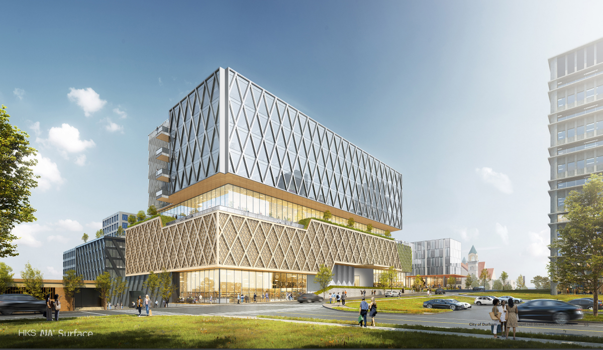A rendering of the converted Milton Small building in a proposed redevelopment of 505 West Chapel Hill Street in Durham.