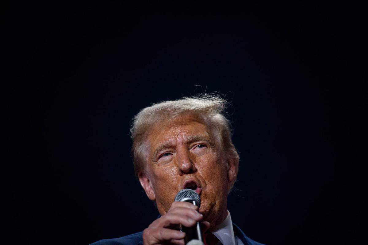 Republican presidential nominee and former U.S. President Donald Trump speaks at a town hall event at the Crown Arena on Friday, October. 4, 2024.