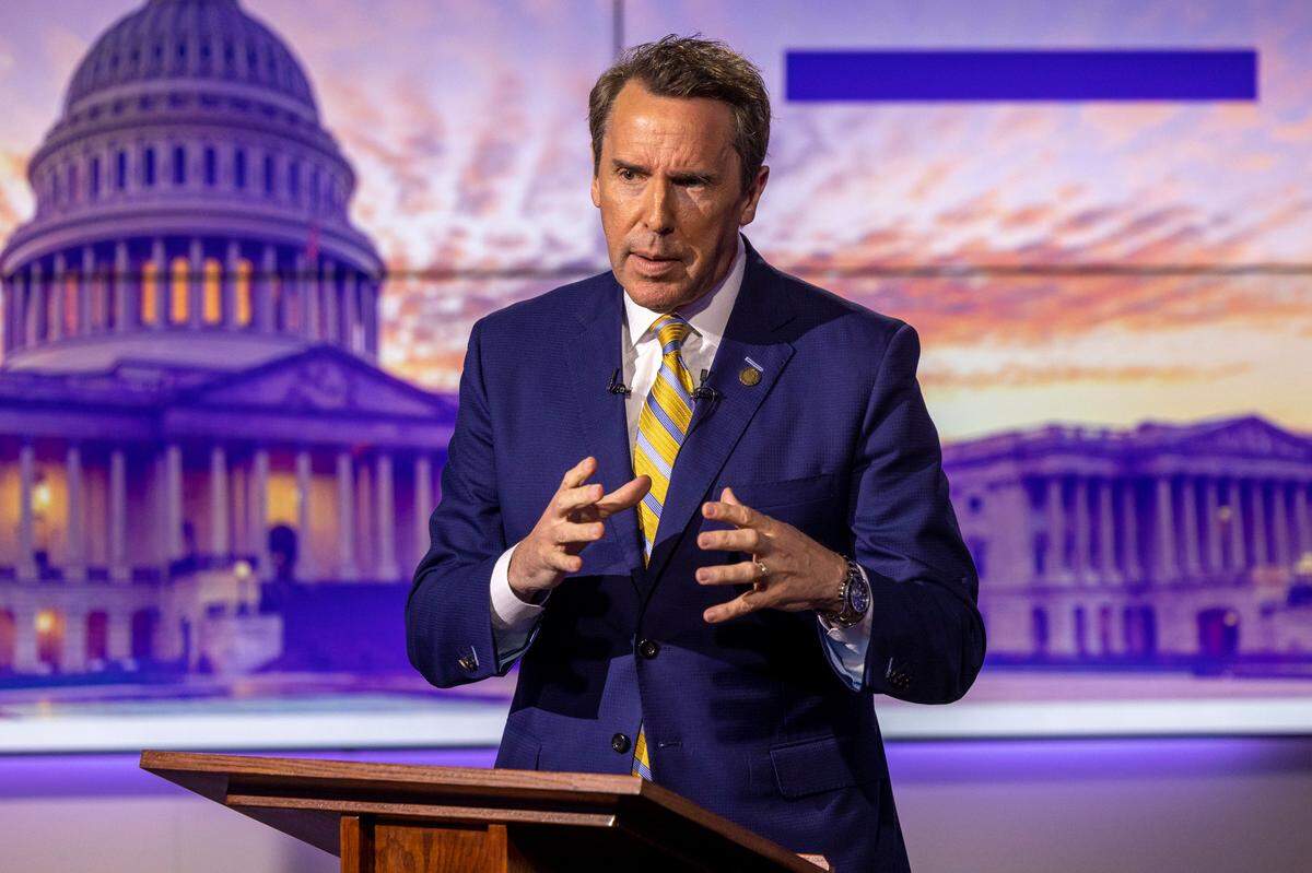 Republican U.S. Senate candidate Mark Walker answers a question during an hour-long debate moderated by Spectrum News political anchor&nbsp;Tim Boyum at the Spectrum News studio in Raleigh, NC Wednesday, April 20, 2022.