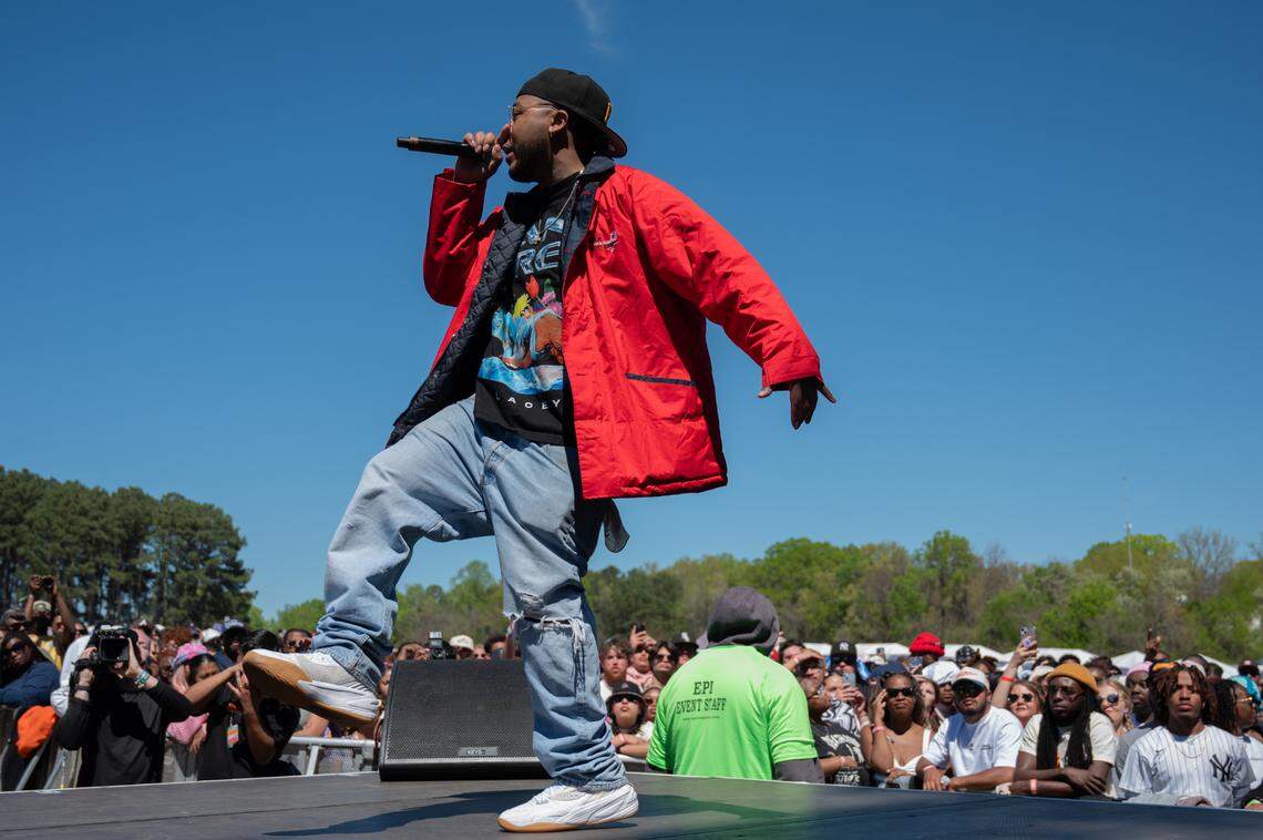 Cozz performs at the second day of the Dreamville music festival at Dix Park in Raleigh, N.C. on Sunday, April 7, 2024.