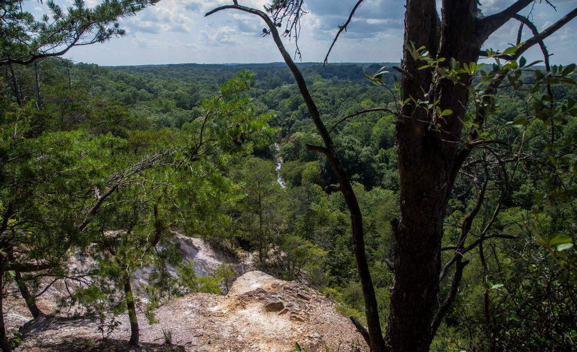 A scenic overlook of the Eno River on the Mountain Loop Trail at Occoneechee Mountain State Natural Area in Hillsborough.