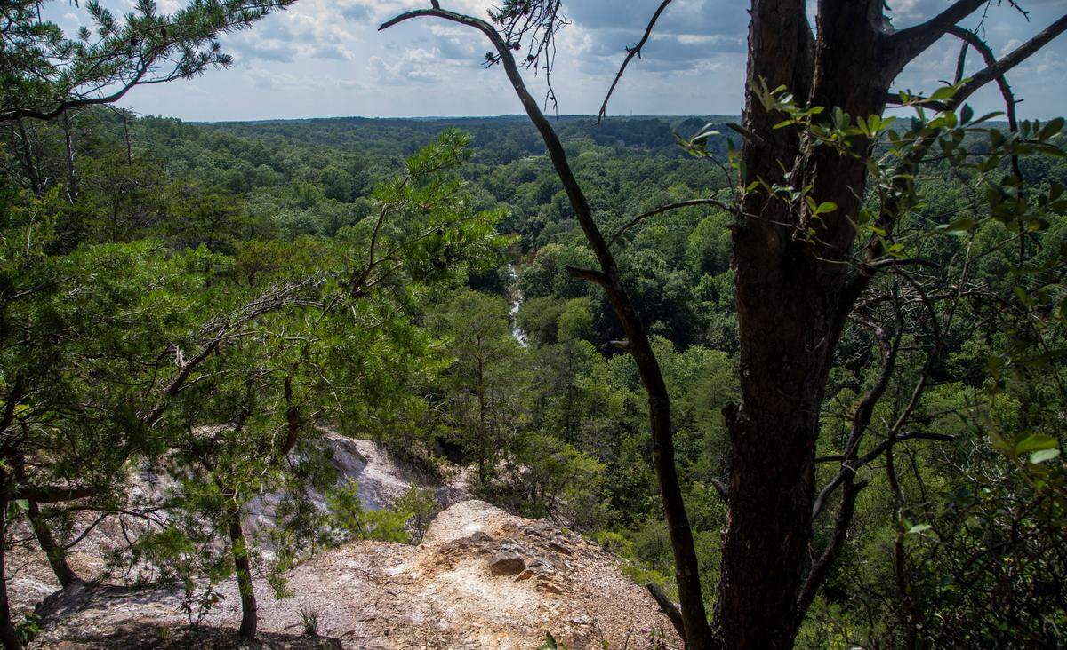 A scenic overlook of the Eno River on the Mountain Loop Trail at Occoneechee Mountain State Natural Area in Hillsborough.
