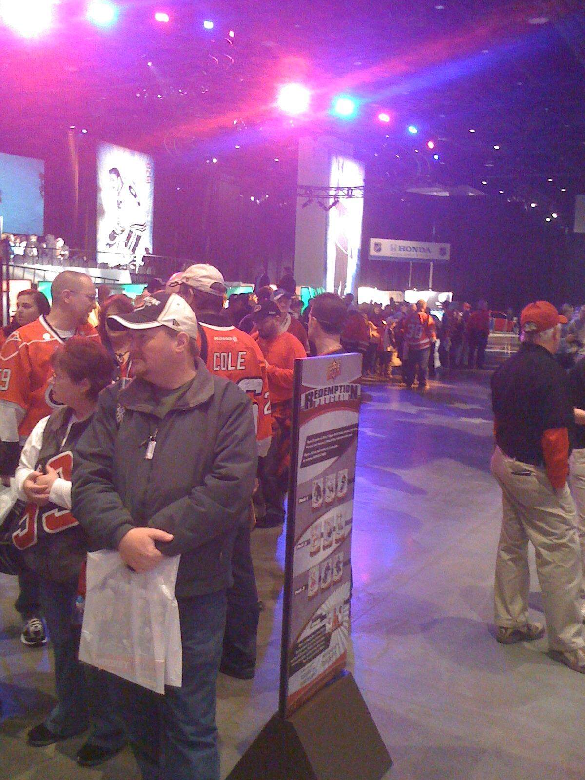 Fans wait in line for Jeff Skinner’s autograph at the NHL All-Star FanFest at the Raleigh Convention Center on January 28, 2011.